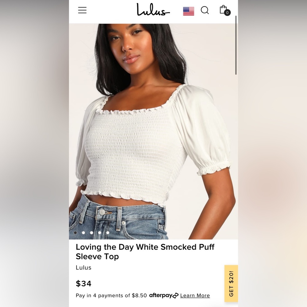 Lulus - Loving the Day White Smocked Puff Sleeve Top-L